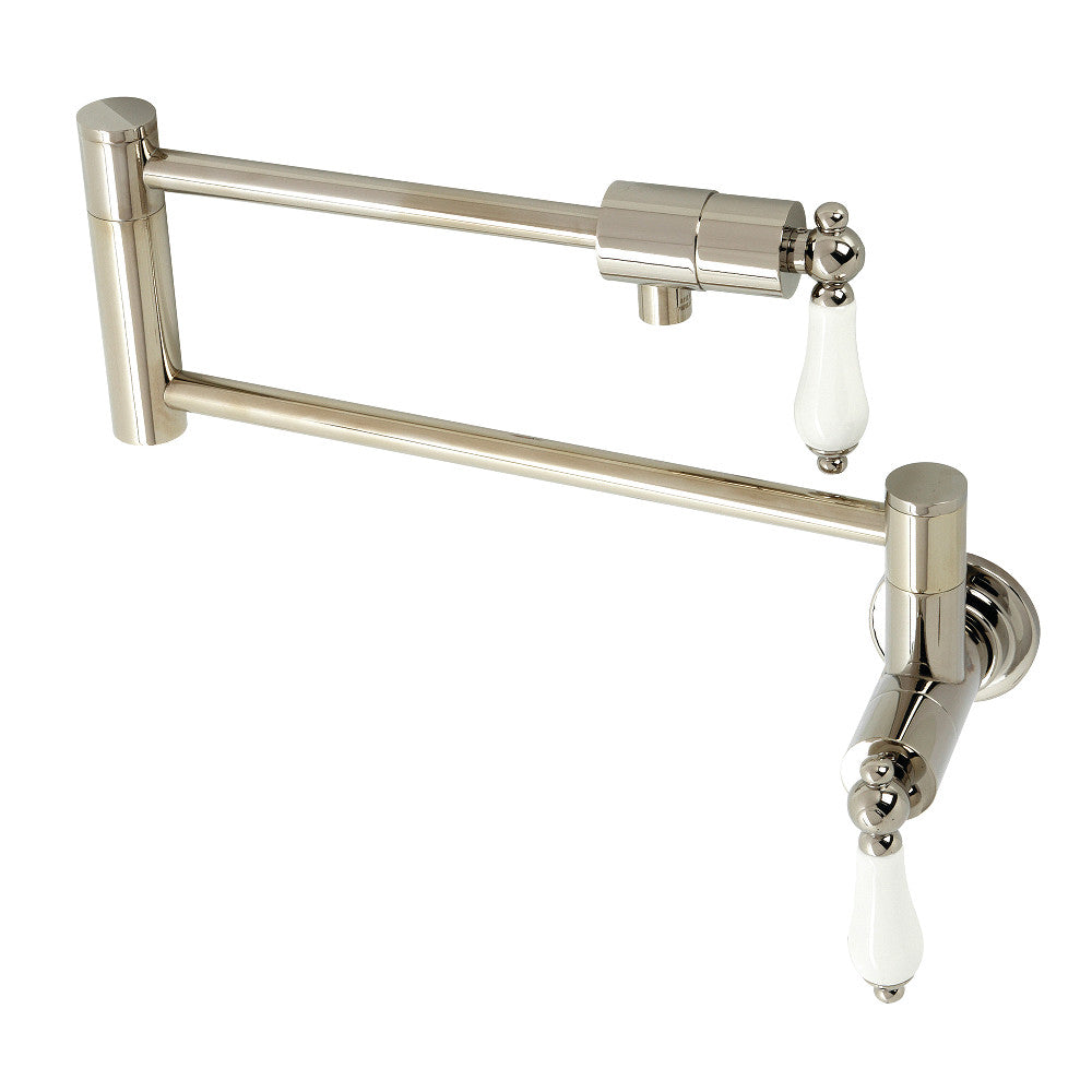 Kingston Brass KS4107PL Metropolitan Wall Mount Pot Filler Faucet, Brushed Brass in polished nickel finish