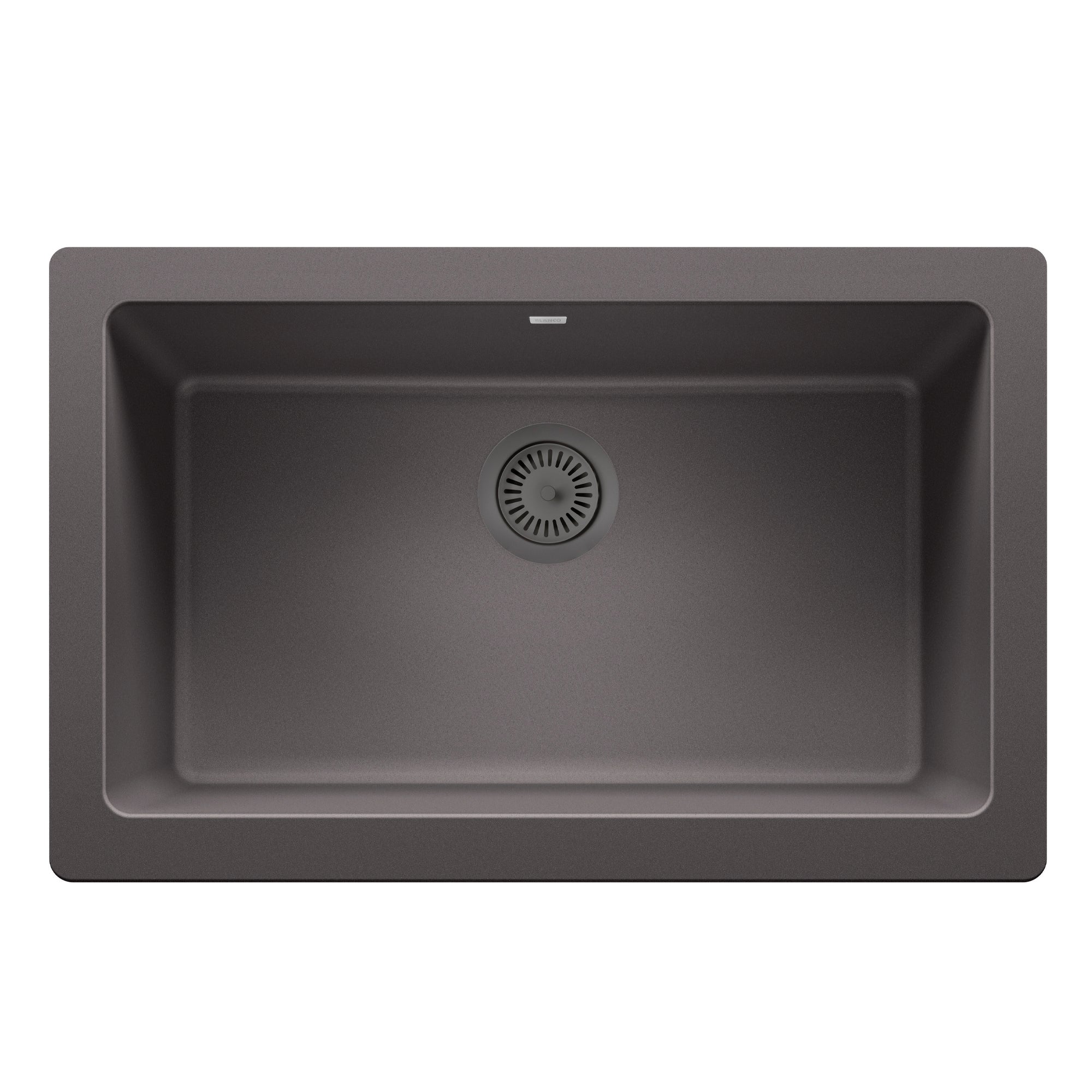 Color-Coordinated Metal Basket Strainer - Anthracite in a sleek kitchen sink design.