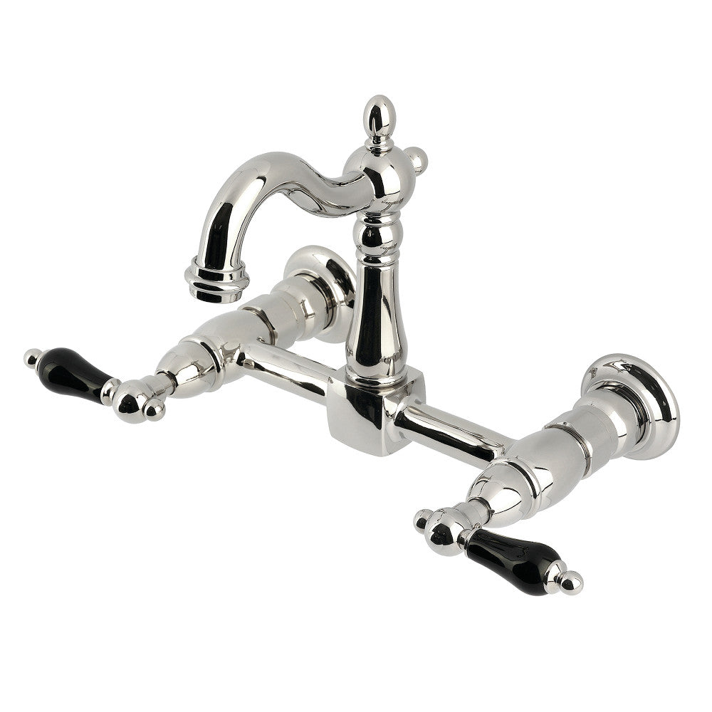 Kingston KS2443PKL Duchess Two-Handle Wall Mount Bridge Kitchen Faucet, Antique Brass with polished nickel finish