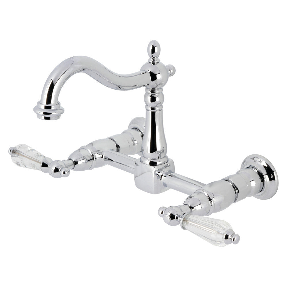 Kingston KS1263WLL Willshire Two-Handle Wall Mount Bridge Kitchen Faucet, Antique Brass with polished chrome finish