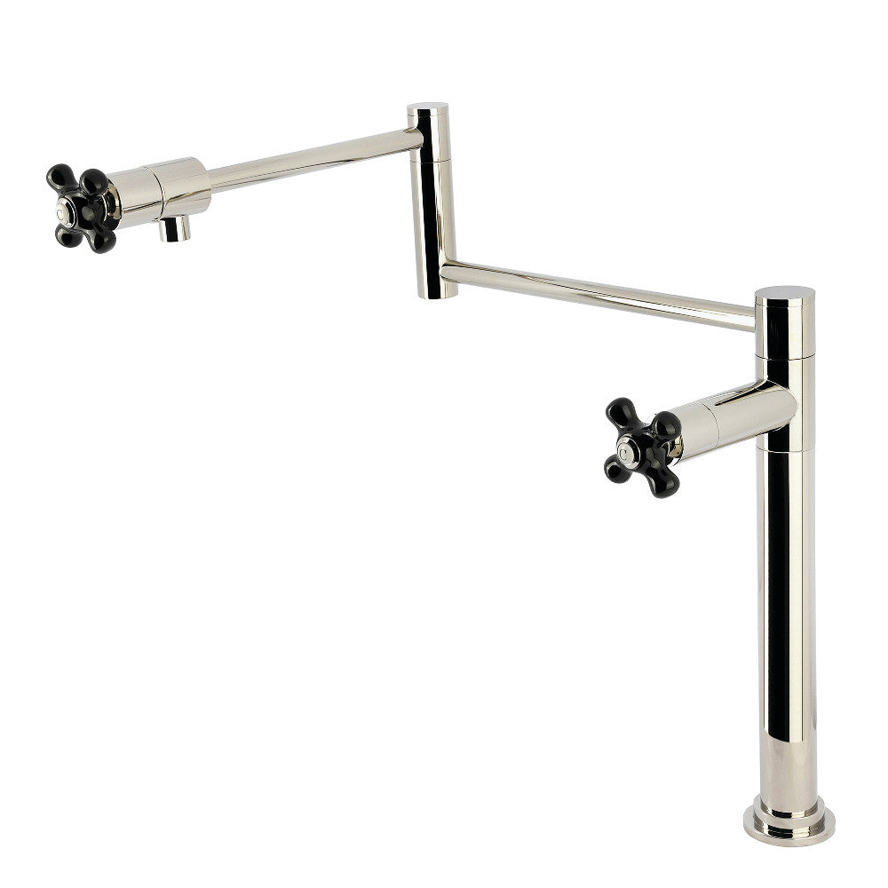 Kingston Brass KS4703PKX Duchess Deck Mount Pot Filler Faucet, Antique Brass with black porcelain handles