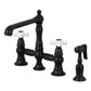 Kingston KS7277PXBS English Country Bridge Kitchen Faucet with Brass Sprayer, Brushed Brass in matte black finish.