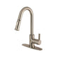 Kingston Brass LS8688CTL Continental Pull-Down Kitchen Faucet showcasing a futuristic curved spout design from the right side.