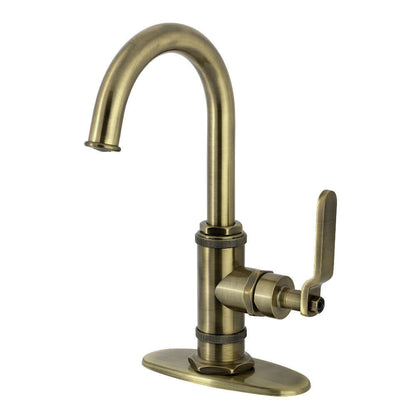 Kingston Brass KSD8503KL Whitaker Single-Handle Bar Faucet, Antique Brass with high spout and sleek design