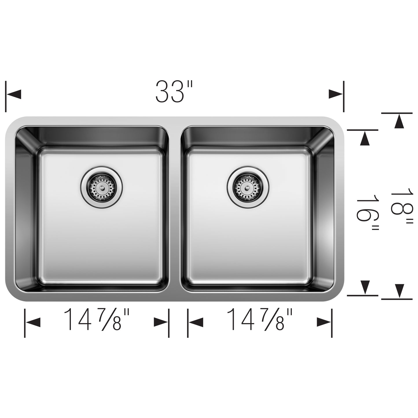 BLANCO Formera 33" 50/50 Double Bowl Undermount Stainless Steel Kitchen Sink with equal dual-basin design.
