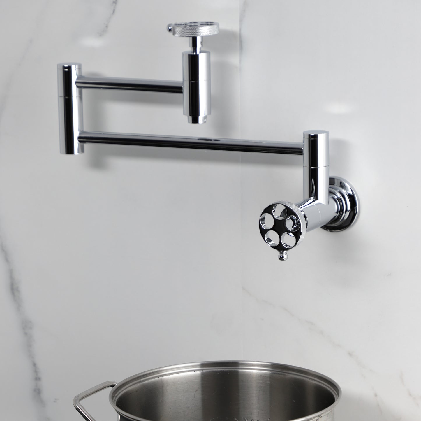 Kingston Brass KS8103RKZ Wendell Wall Mount Pot Filler Faucet with Knurled Handle, Antique Brass