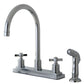 Kingston KS8798ZX Millennium Two-Handle 8" Centerset Kitchen Faucet with Side Sprayer, Brushed Nickel finish.