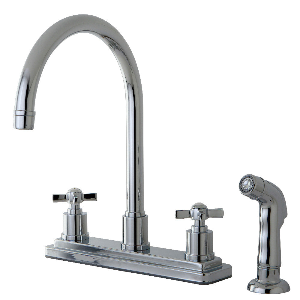 Kingston KS8798ZX Millennium Two-Handle 8" Centerset Kitchen Faucet with Side Sprayer, Brushed Nickel finish.