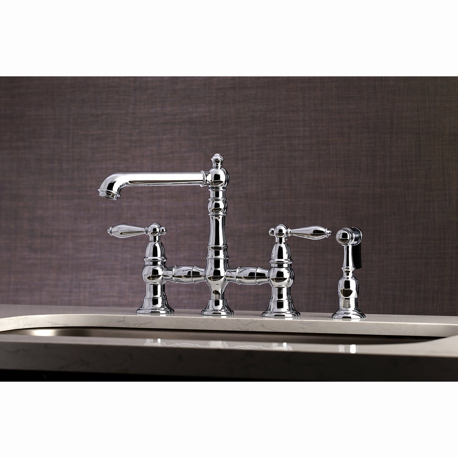 Kingston KS7277ALBS English Country Bridge Kitchen Faucet with Brass Sprayer, Brushed Brass