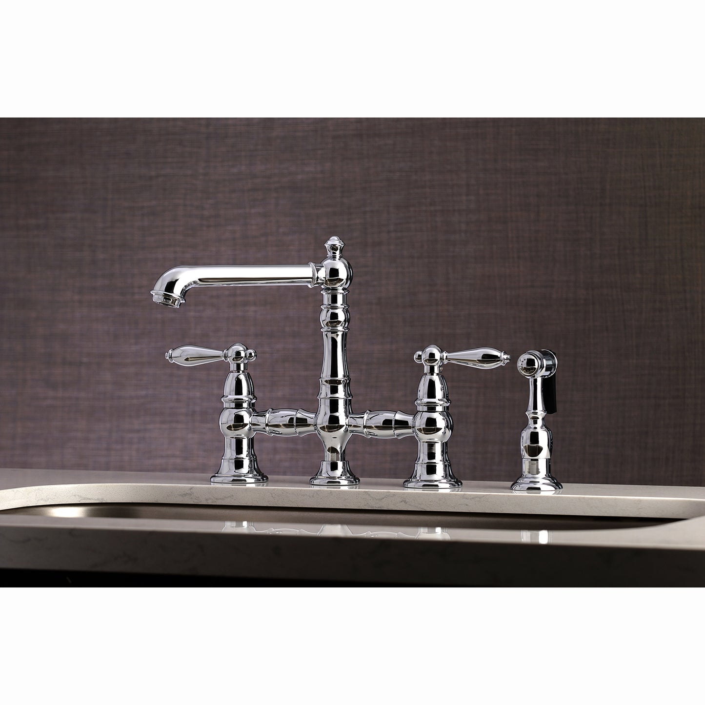 Kingston KS7277ALBS English Country Bridge Kitchen Faucet with Brass Sprayer, Brushed Brass