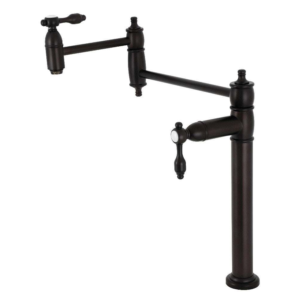 Kingston Brass KS3708TAL Tudor Deck Mount Pot Filler Faucet, Brushed Nickel with oil rubbed bronze finish