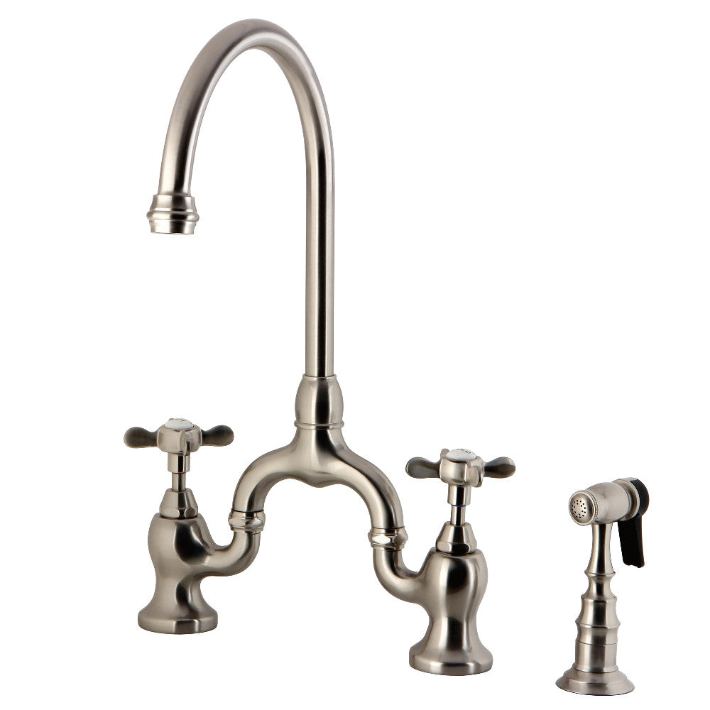 Kingston KS7798BEXBS Essex Bridge Kitchen Faucet with Brass Sprayer, Brushed Nickel