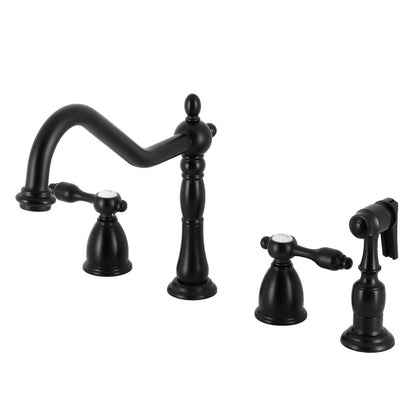 Kingston Brass KB1797TALBS Tudor Double-Handle Widespread Kitchen Faucet with Brass Sprayer, Brushed Brass
