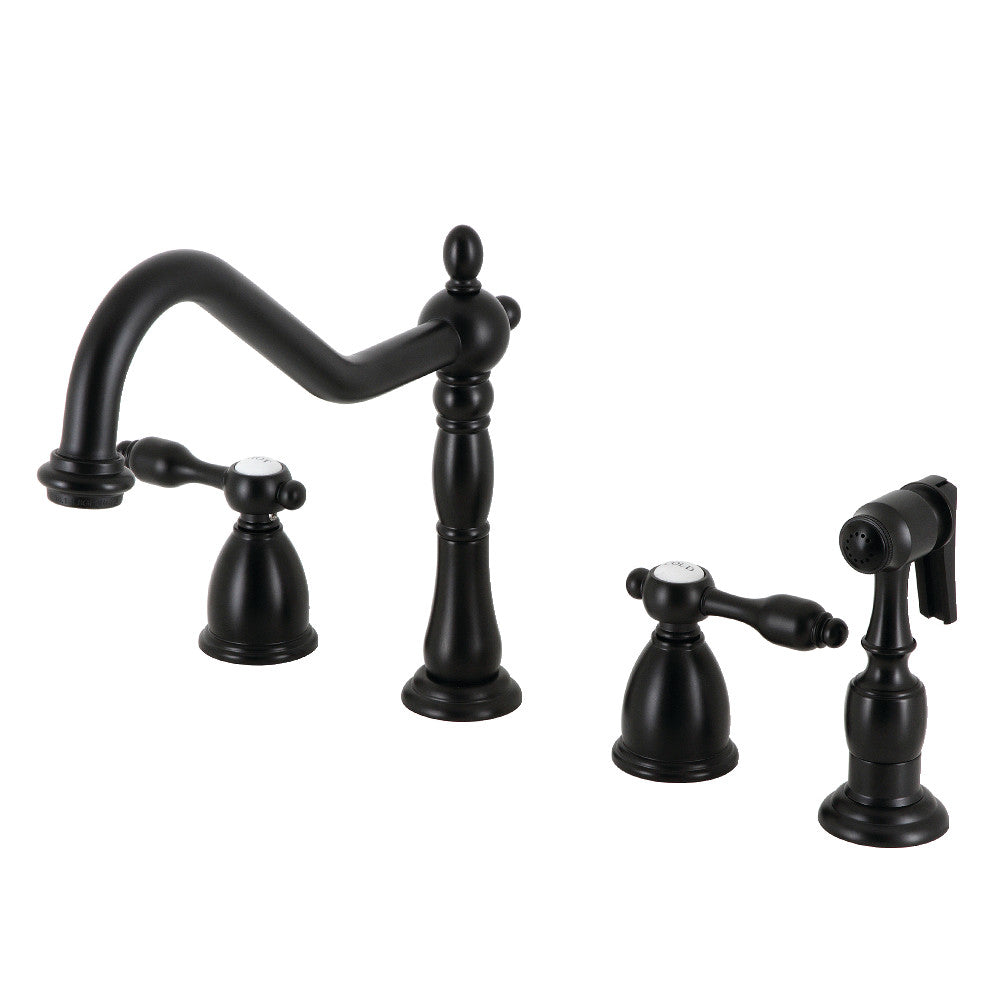 Kingston Brass KB1797TALBS Tudor Double-Handle Widespread Kitchen Faucet with Brass Sprayer, Brushed Brass