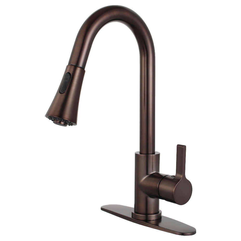 Kingston Brass LS8723CTL Continental Pull-Down Kitchen Faucet in oil rubbed bronze, right side view showcasing its curved spout design.