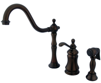 Kingston Brass KS7808TPLBS Templeton Single-Handle Widespread Kitchen Faucet with Brass Sprayer, Brushed Nickel