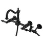 Kingston KS1263ALBS Heritage Two-Handle Wall Mount Bridge Kitchen Faucet with Brass Sprayer, Antique Brass in matte black finish