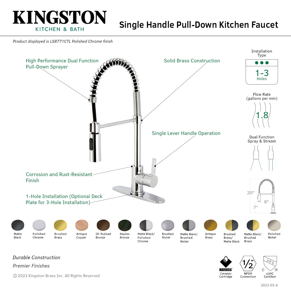 Kingston Brass LS877CTLAB Continental Pre-Rinse Kitchen Faucet