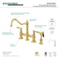 Kingston KS3277ALBS Restoration Bridge Kitchen Faucet with Brass Sprayer, Brushed Brass image showcasing high-arch gooseneck design.