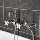 Kingston KS2443PXBS Heritage Two-Handle Wall Mount Bridge Kitchen Faucet with Brass Sprayer, Antique Brass