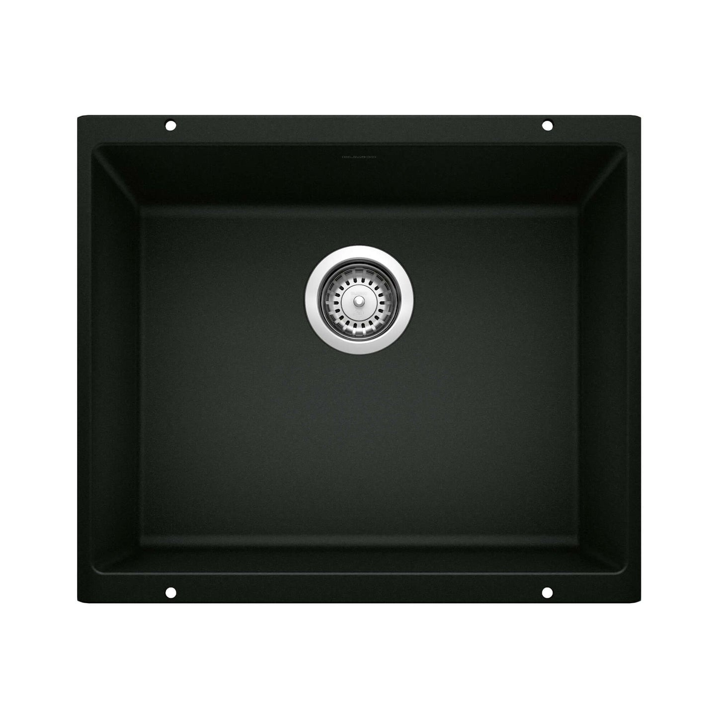 BLANCO Precis SILGRANIT 21" Single Bowl Undermount Kitchen Sink in Coal Black with stainless steel drain