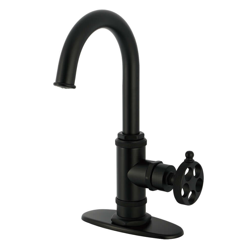 Kingston Brass KSD8503RKZ Wendell Single-Handle Bar Faucet with Knurled Handle, Antique Brass in matte black finish