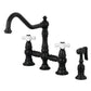 Kingston KS3277PXBS Restoration Bridge Kitchen Faucet with Brass Sprayer, Brushed Brass in matte black finish