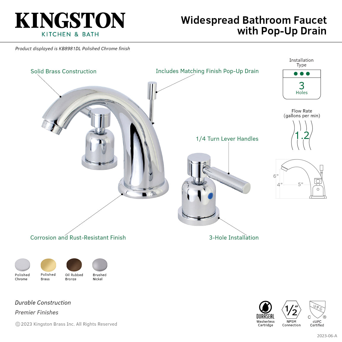 Kingston Brass KB8988DL Concord Widespread Bathroom Faucet