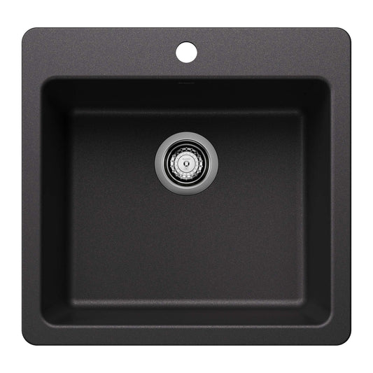 BLANCO Liven SILGRANIT 21" Single Bowl Dual Mount Kitchen Sink in black, perfect for small kitchens.