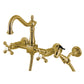 Kingston KS1263AXBS Heritage Two-Handle Wall Mount Bridge Kitchen Faucet with Brass Sprayer, Antique Brass