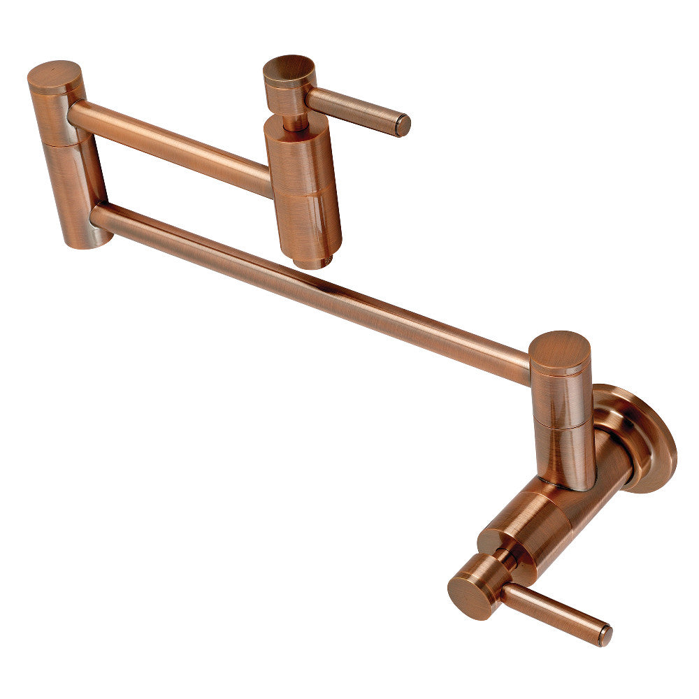 Kingston Brass KS8103DL Concord Wall Mount Pot Filler Faucet, Antique Brass with foldable swing arms for easy use.