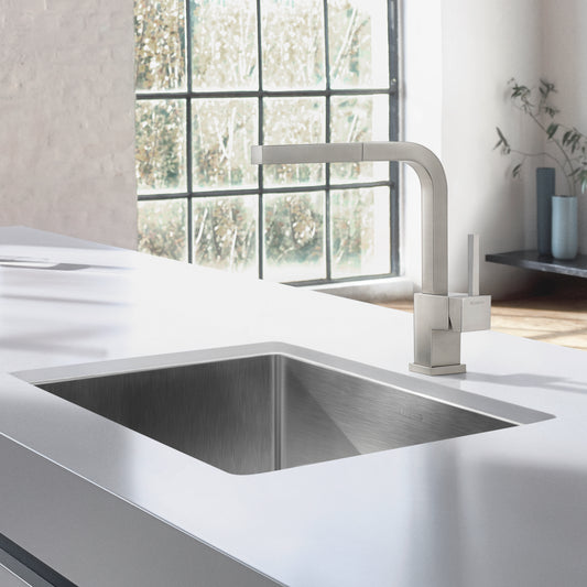 BLANCO Quatrus R15 25" Single Bowl Undermount Stainless Steel Kitchen Sink on modern countertop with stylish faucet.
