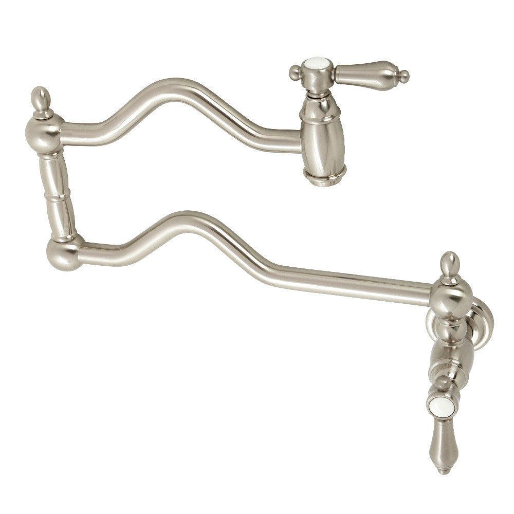 Kingston Brass KS2107BAL Heirloom Wall Mount Pot Filler Faucet, Brushed Brass with foldable swing arms