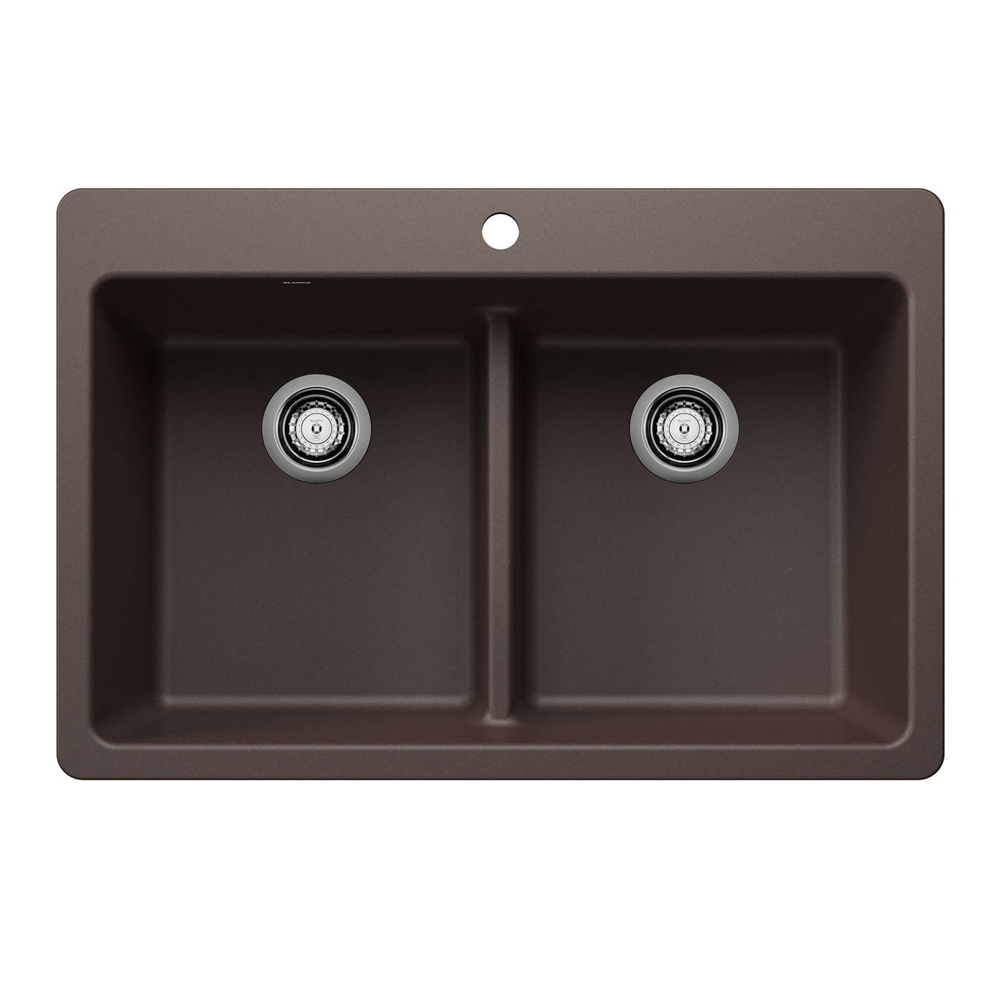 BLANCO Liven SILGRANIT 33" 50/50 Double Bowl Dual Mount Kitchen Sink with Low Divide in brown finish