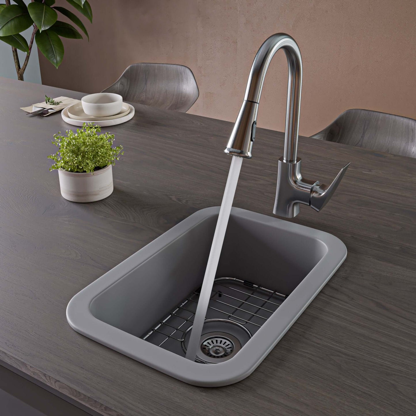 Alfi 13" x 19" Dual Mount Fireclay Prep Sink - ABF1319UD with elegant faucet and sleek design.