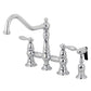 Kingston KS3277ALBS Restoration Bridge Kitchen Faucet with Brass Sprayer, Brushed Brass in polished chrome finish