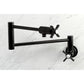 Kingston Brass KS4107ZX Millennium Wall Mount Pot Filler Faucet, Brushed Brass with black finish and dual control handles.