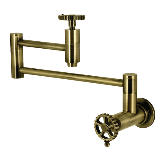 Kingston Brass KS8103CG Fuller Wall Mount Pot Filler Faucet, Antique Brass with foldable swing arms