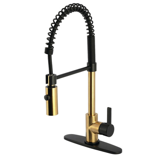 Kingston Brass LS877CTLAB Continental Pre-Rinse Kitchen Faucet with modern curved spout and ergonomic handle, right side view.