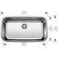 BLANCO Stellar 32" Single Bowl Undermount Stainless Steel Kitchen Sink