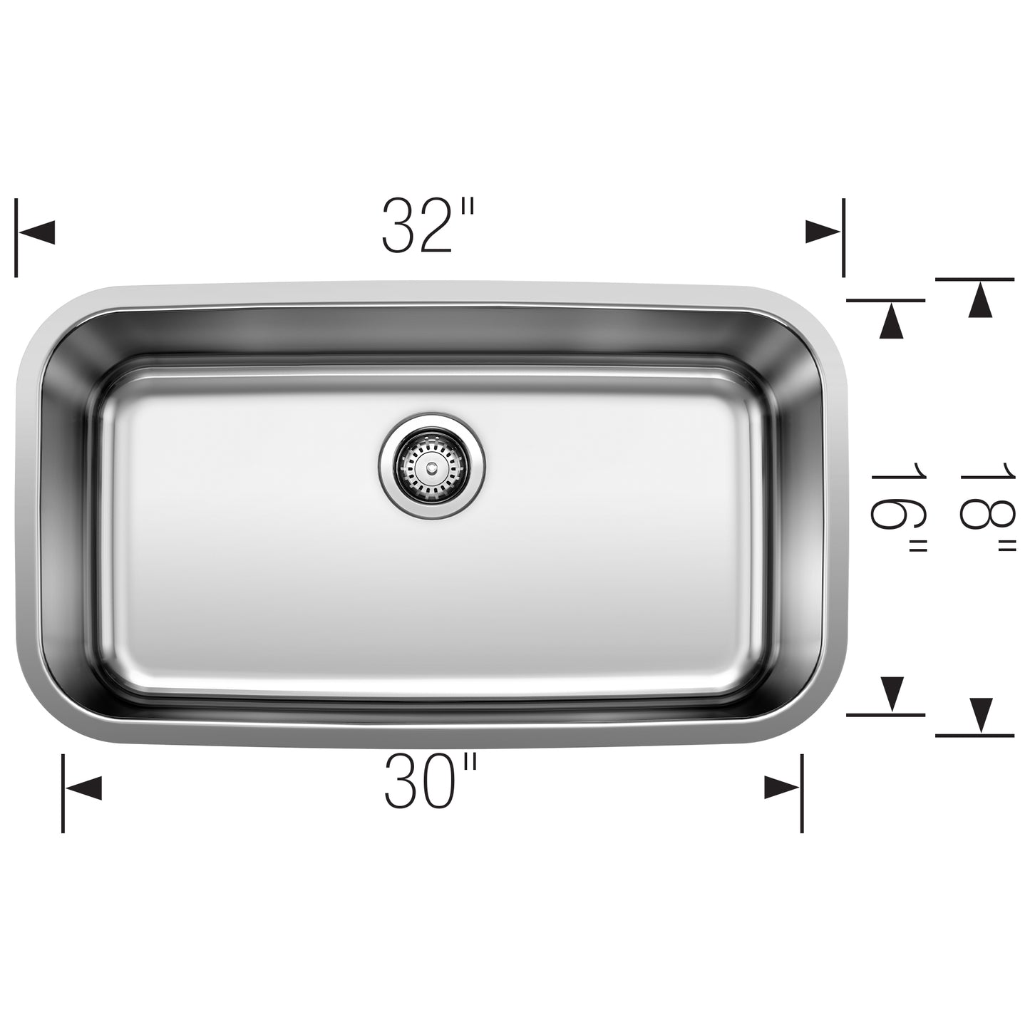BLANCO Stellar 32" Single Bowl Undermount Stainless Steel Kitchen Sink with 30" x 32" dimensions