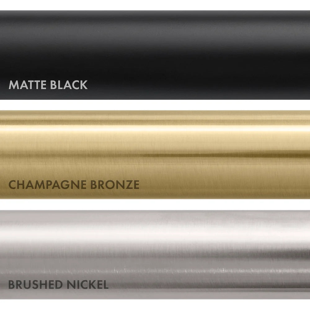 Color options for ZLINE Sierra Kitchen Faucet: Matte Black, Champagne Bronze, and Brushed Nickel finishes.