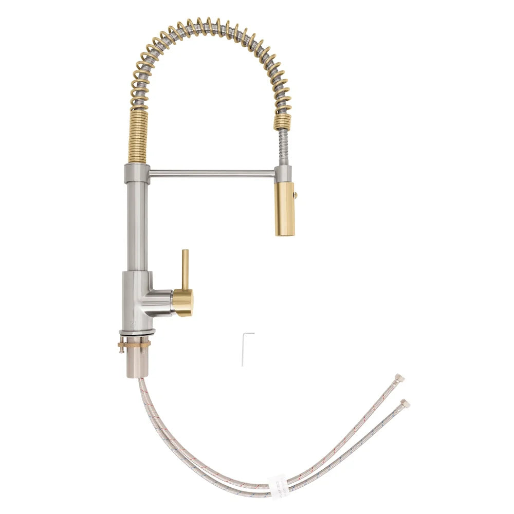ZLINE Sierra Kitchen Faucet with spring-loaded spray wand and European craftsmanship in silver and gold finishes.