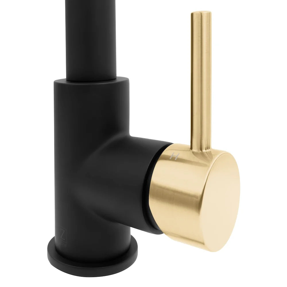 ZLINE Sierra Kitchen Faucet in modern black and gold finish, showcasing elegant European craftsmanship and durability.