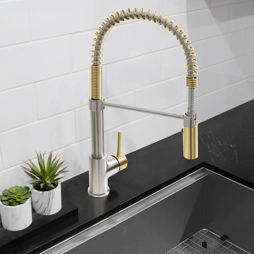 ZLINE Sierra Kitchen Faucet with modern design and spring-loaded spray wand in a sleek kitchen setting