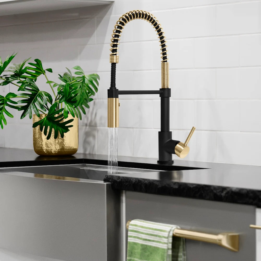 ZLINE Sierra Kitchen Faucet with spring-loaded spray wand in modern kitchen setting.
