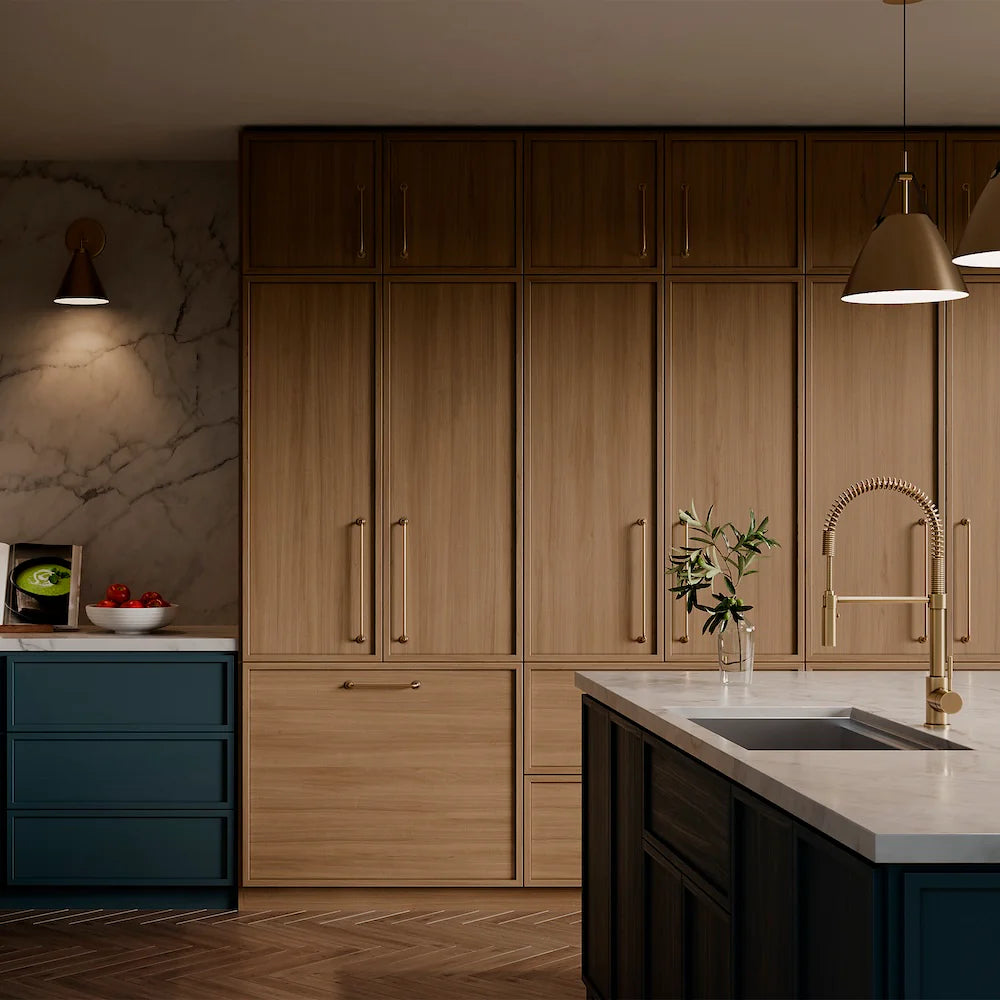 ZLINE Sierra Kitchen Faucet enhances a modern kitchen with elegant wood cabinetry and stylish design features.