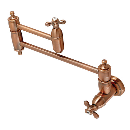 Kingston Brass KS3103AX Restoration Wall Mount Pot Filler Faucet, Antique Brass with foldable swing arms.
