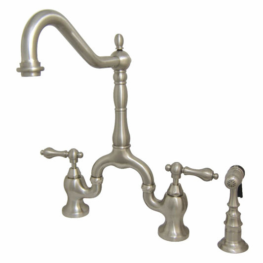 KINGSTON Brass English Country Kitchen Bridge Faucet with Brass Sprayer - Brushed Nickel