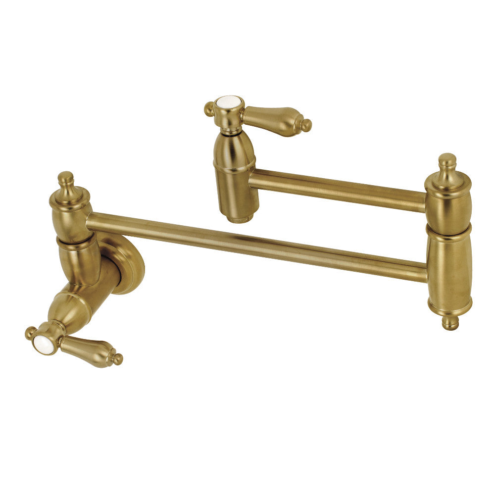 Kingston Brass KS3103BAL Heirloom Wall Mount Pot Filler Faucet, Antique Brass with stylish design and foldable swing arms.